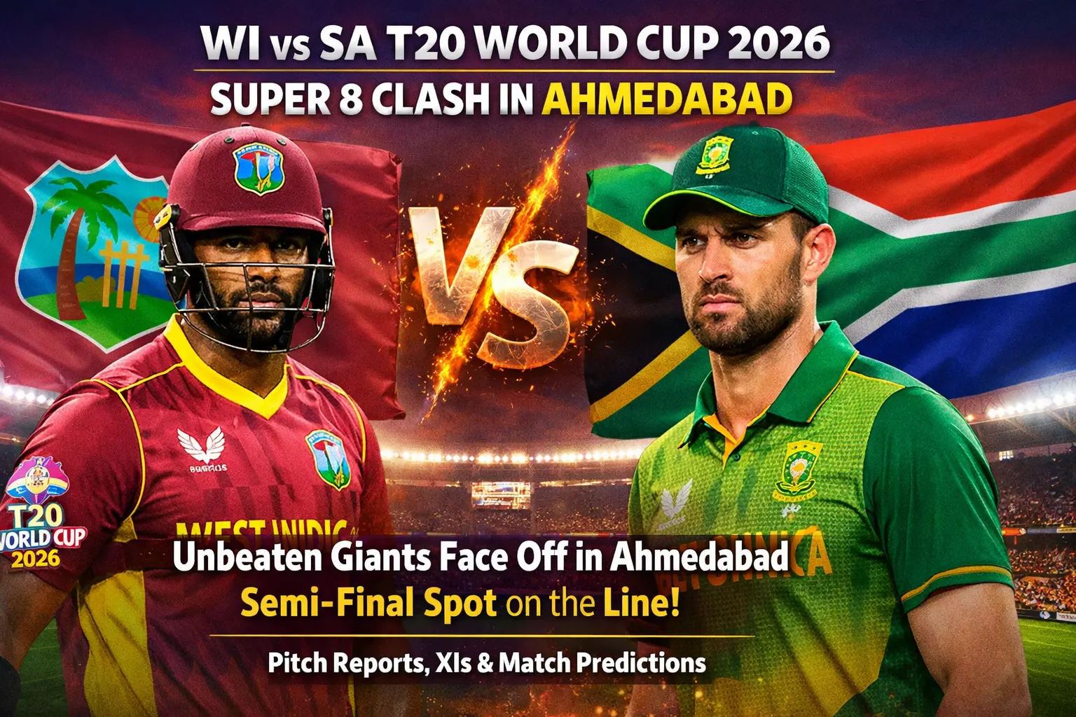 WI vs SA Super 8 Clash: Unbeaten Giants Face Off in Ahmedabad with Semi-Final Spot on the Line